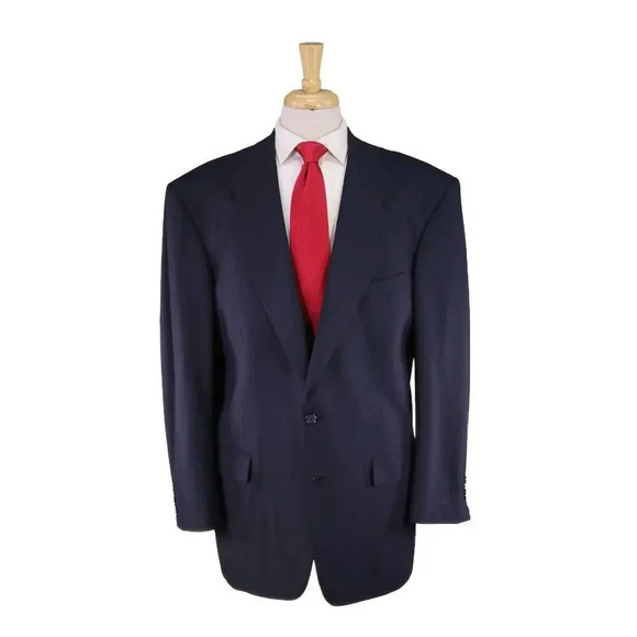 Adrian Jules for Franceco Atlanta Solid Navy Blue 2-Btn Handmade Wool Suit 46L